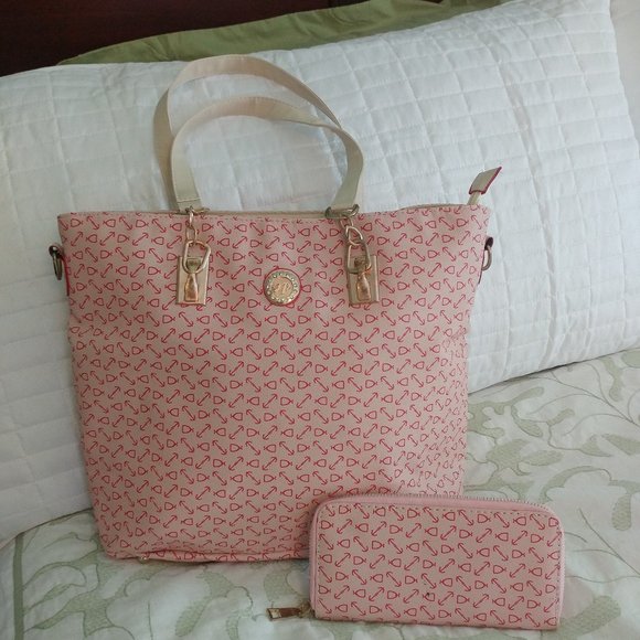J.P. Handbags - J P PINK RED LARGE TOTE & MATCHING WALLET